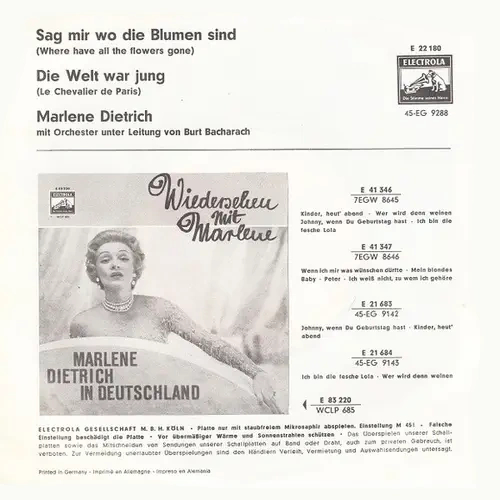 Dietrich Marlene - Sag, mir, wo die Blumen sind (AK) – Bild 2