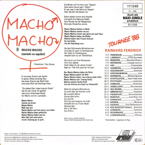 Fendrich Rainhard - Macho Macho – Bild 2
