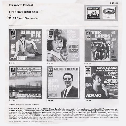 Gitte - Ich mach' Protest Vinyl Cover Rückseite