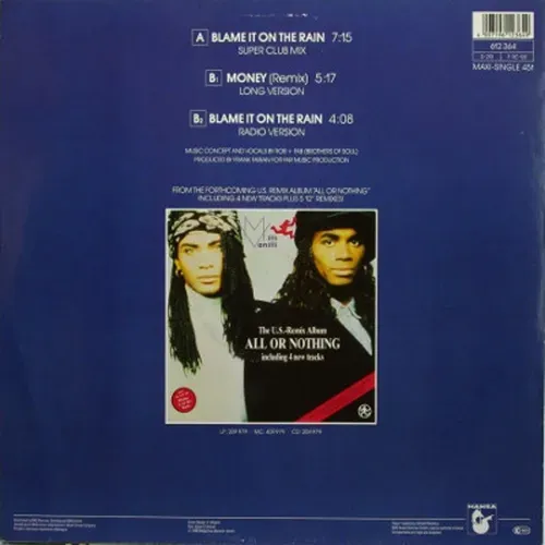 Milli Vanilli - Blame it on the Rain (Maxi-Single) – Bild 2