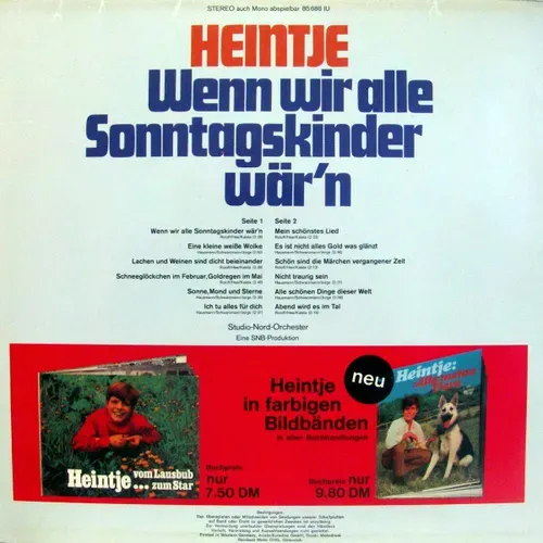 Heintje - Wenn wir alle Sonntagskinder wär'n (LP) – Bild 2