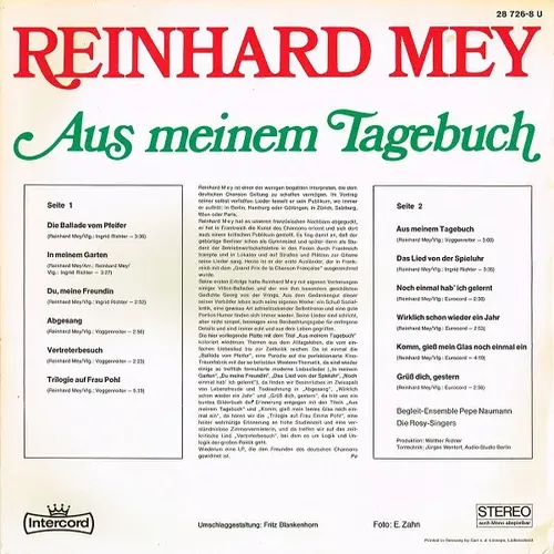 Mey Reinhard - Aus meinem Tagebuch (LP-RI) – Bild 2