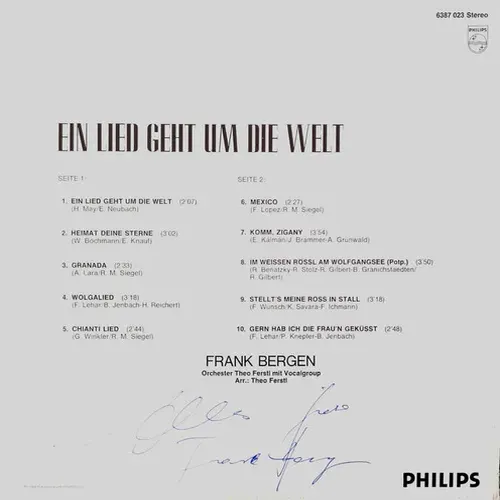 Bergen Frank - Ein Lied geht um die Welt (LP-AT+ Autogramm) – Bild 2