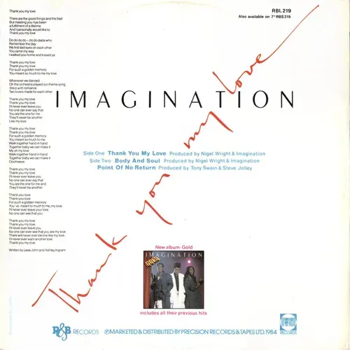 Imagination - Thank you my love (Maxi-Single-UK) – Bild 2