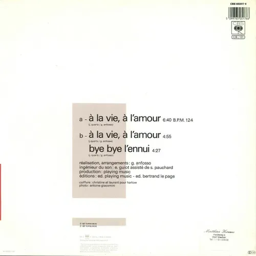 Quartz Jakie - A la vie, à l'amour (Maxi-Single) – Bild 2