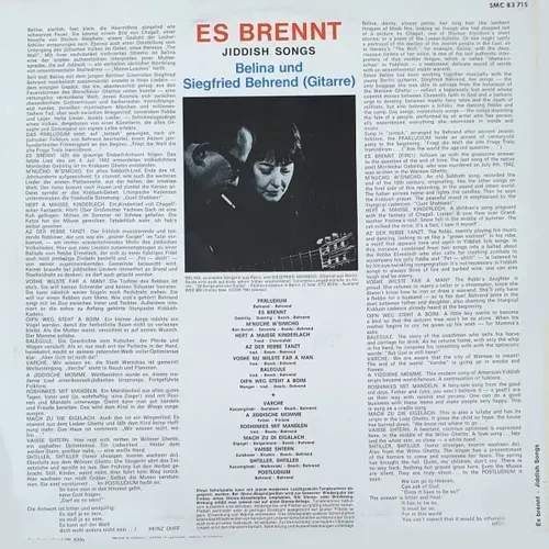Belina & Behrend Siegfried - Es brennt-Jiddish Songs (LP) – Bild 2