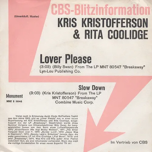 Kristofferson Kris & Coolidge Rita - Lover please (nur Cover-Promo)