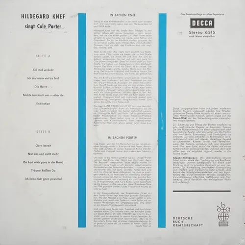 Knef Hildegard - Singt Cole Porter (LP) – Bild 2