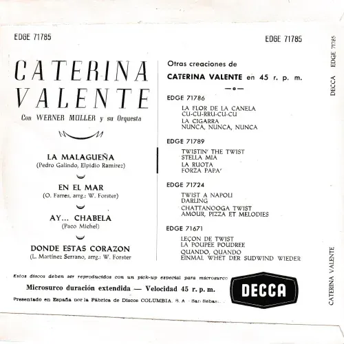 Valente Caterina - La Malagueña (ESP-EP-weisse PROMO) – Bild 2