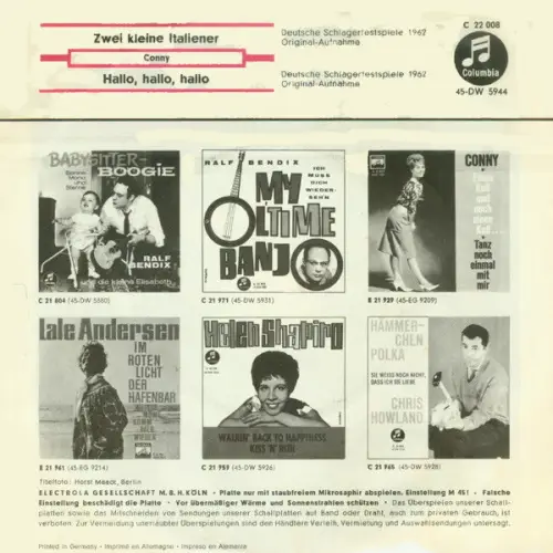 Conny - Zwei kleine Italiener (nur Cover) – Bild 2
