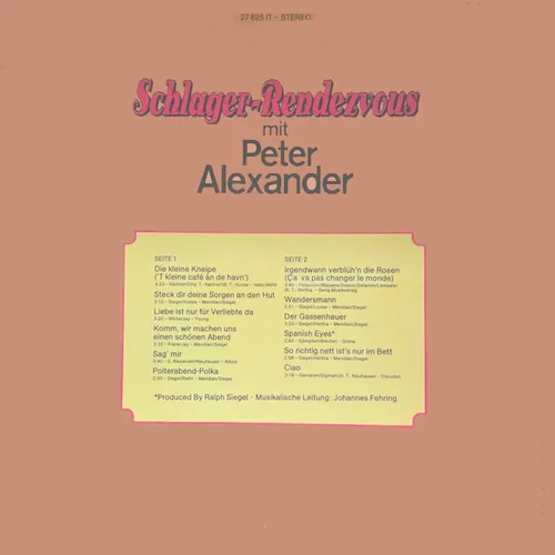 Alexander Peter - Schlager-Rendezvous mit Peter Alexander (LP) – Bild 2