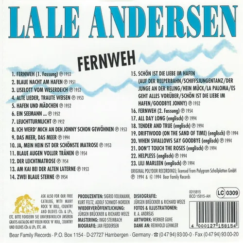 Andersen Lale - Fernweh (CD - Bear Family) – Bild 2