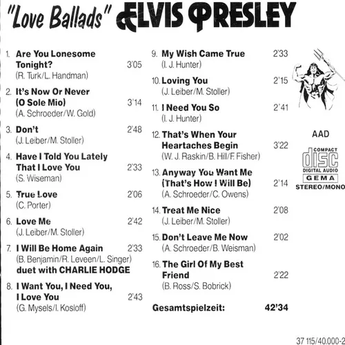 Presley Elvis - Love Ballads - Volume 2 (CD) – Bild 2