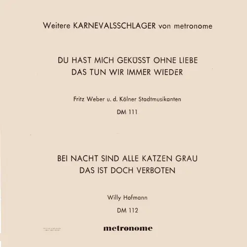Hofmann Willy & Karnevalitos - Wir brauchen heut' kein Bett mehr (nur Cover) – Bild 2