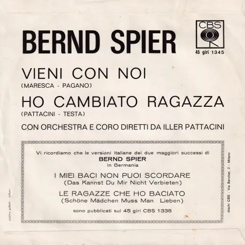 Spier Bernd - Vieni con noi (nur Cover - IT) – Bild 2
