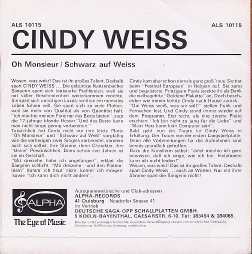 Weiss Cindy - Oh Monsieur (nur Cover) – Bild 2